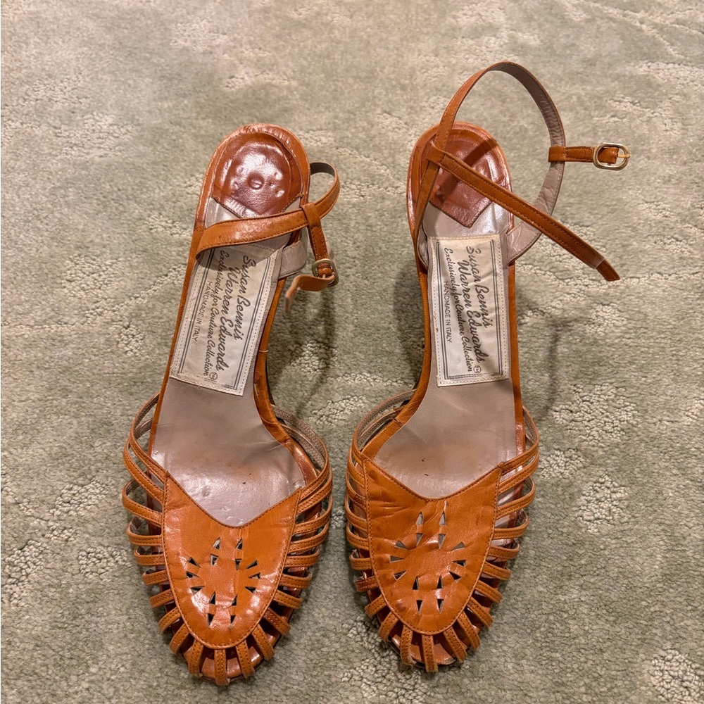 Susan Bennis Warren Edwards "Couture Collection" Woven Leather Huarache Heels
